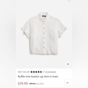 J Crew Ruffle-trim button-up shirt in linen nwt size M